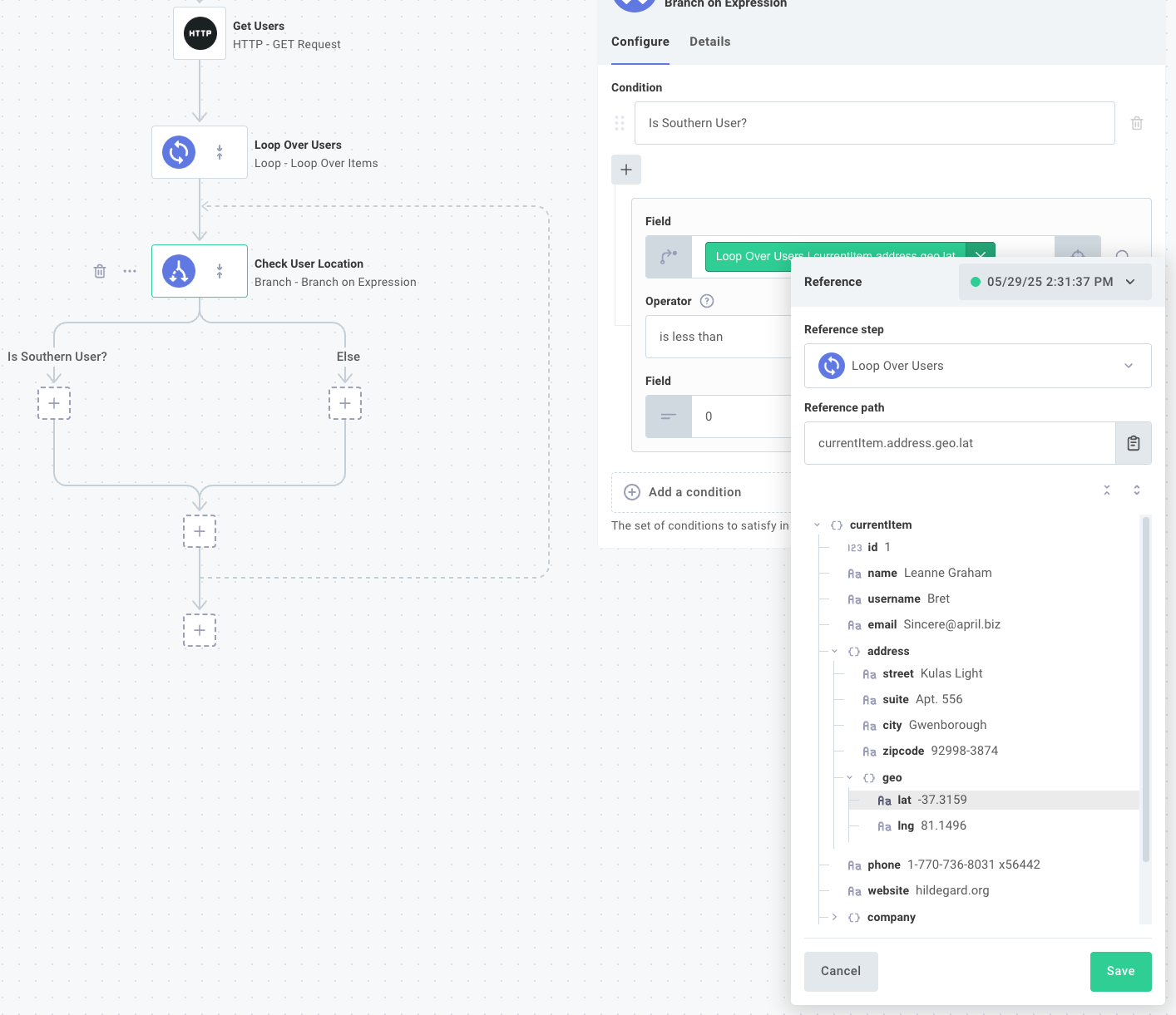 Configure branch step