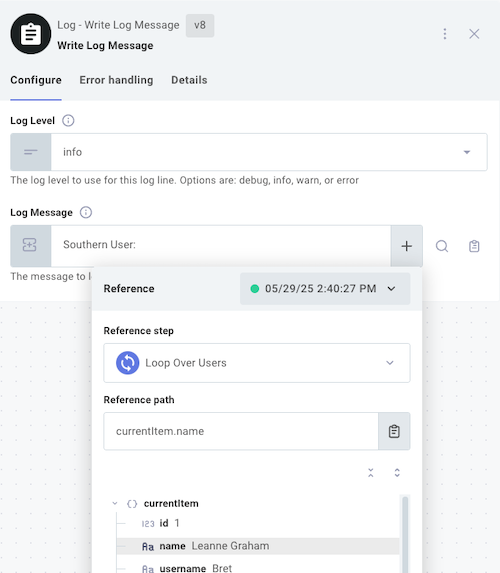 Configure log step