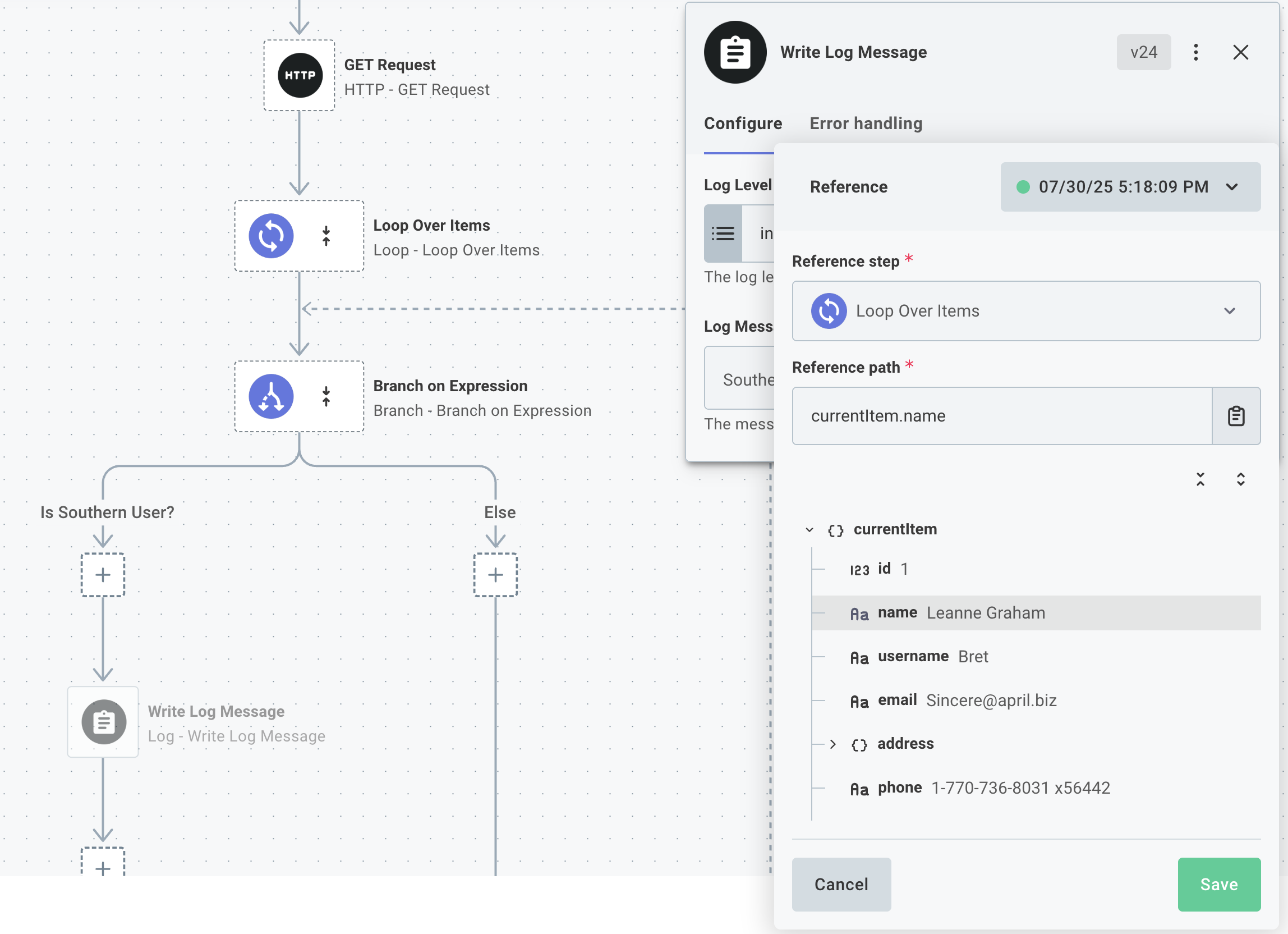 Configure log step
