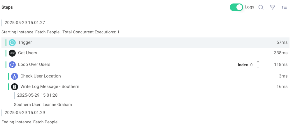 Log step result 1