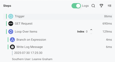 Log step result 1