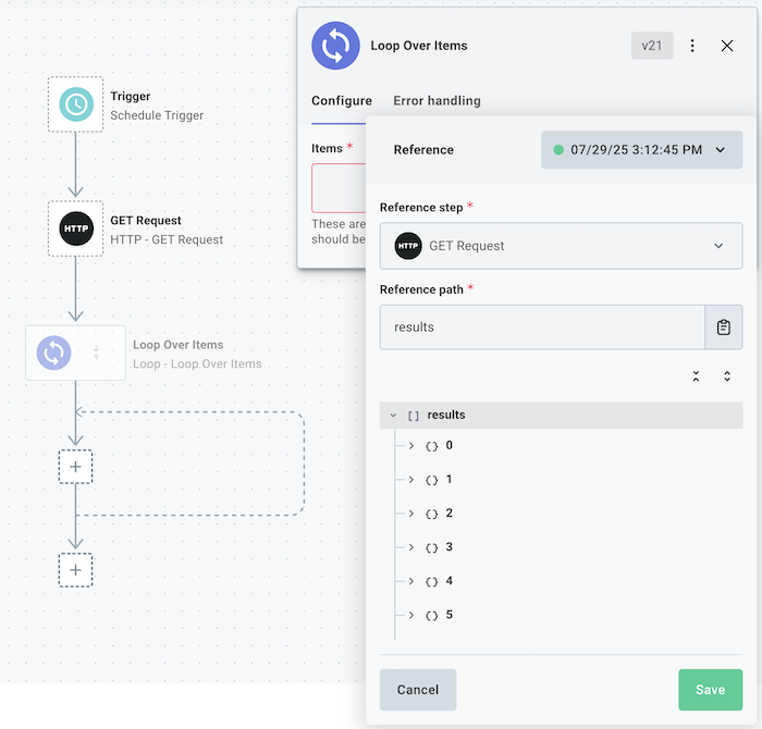 Configure loop step