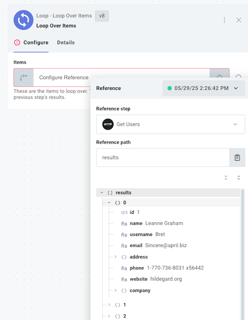 Configure loop step