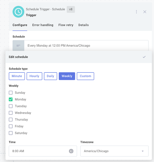 Schedule trigger configuration
