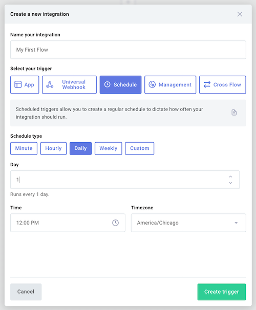 Configuring a schedule trigger