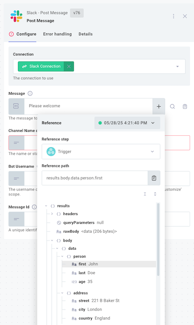 Referencing trigger step result
